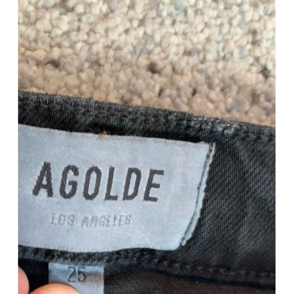 AGOLDE Toni Women's Black Jeans Mid Rise Straight Leg Jeans Frayed Hem Size‎ 25